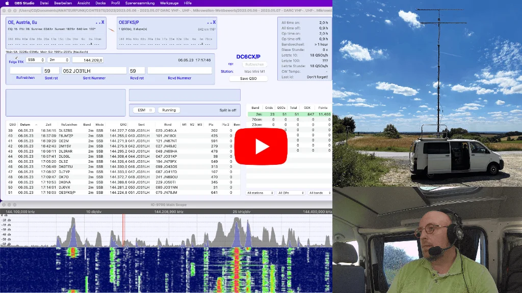 Mit Klick auf dieses Bild wird das Video<br>'That's how a VHF Contest in HamRadio is like - May 2023'<br>meines Kanals 'DC6CX'<br>auf dem externen Videodienst YouTube geöffnet
